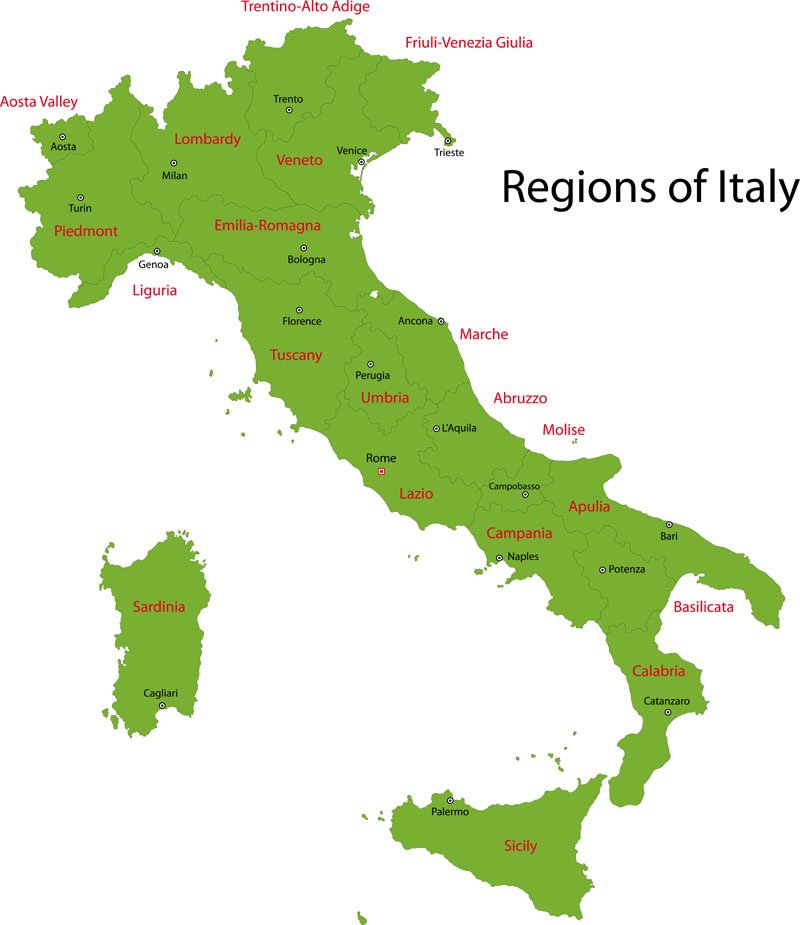 Włochy - mapa regionów